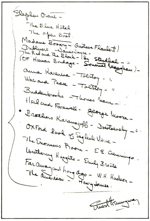 Hemingway's Reading List